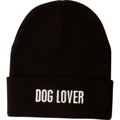 💙 Dog Lover Embroidered Black Beanie Hat