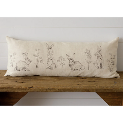 Rabbit and Wildflowers 35" Lumbar Pillow