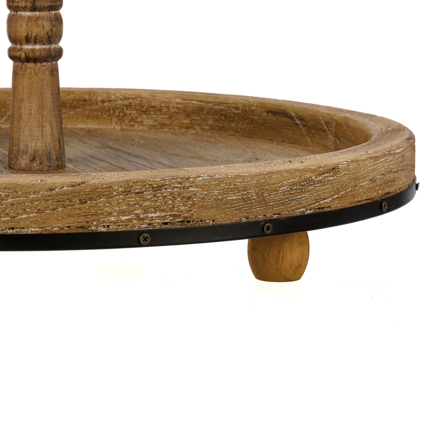 Two Tiered Round Light Wood Tray