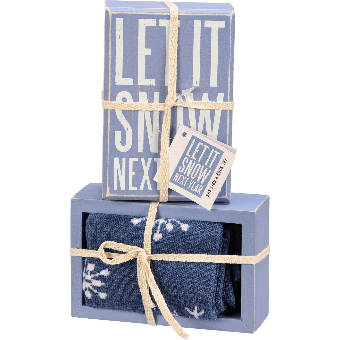 Let It Snow Next Year Box Sign & Sock Set