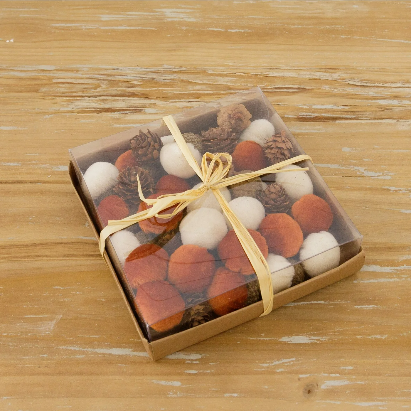Box Of Mini Pinecones And White & Orange Pumpkins Filler