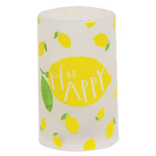 💙 Be Happy Lemon LED Timer Candle Pillar 3" x 5"