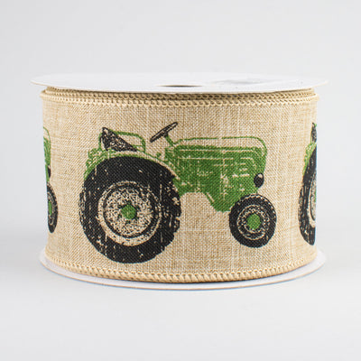 Green Tractor Ribbon with Natural Background 2.5" W x 10 yards