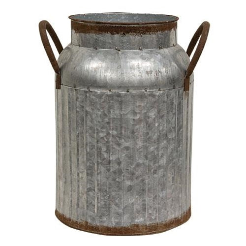 Distressed Metal Ribbed 10" H Milk Can