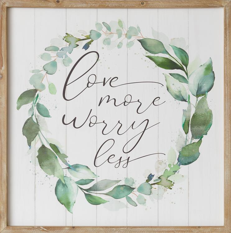 💙 Love More Worry Less Botanical Wreath Sign