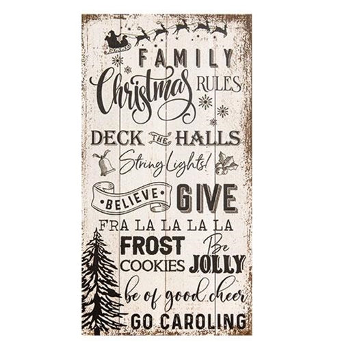 Family Christmas Rules Distressed Style Sign