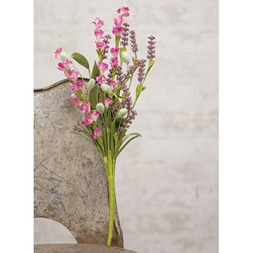 Pink Cluster Flowers with Heather 15" Faux Floral Spray
