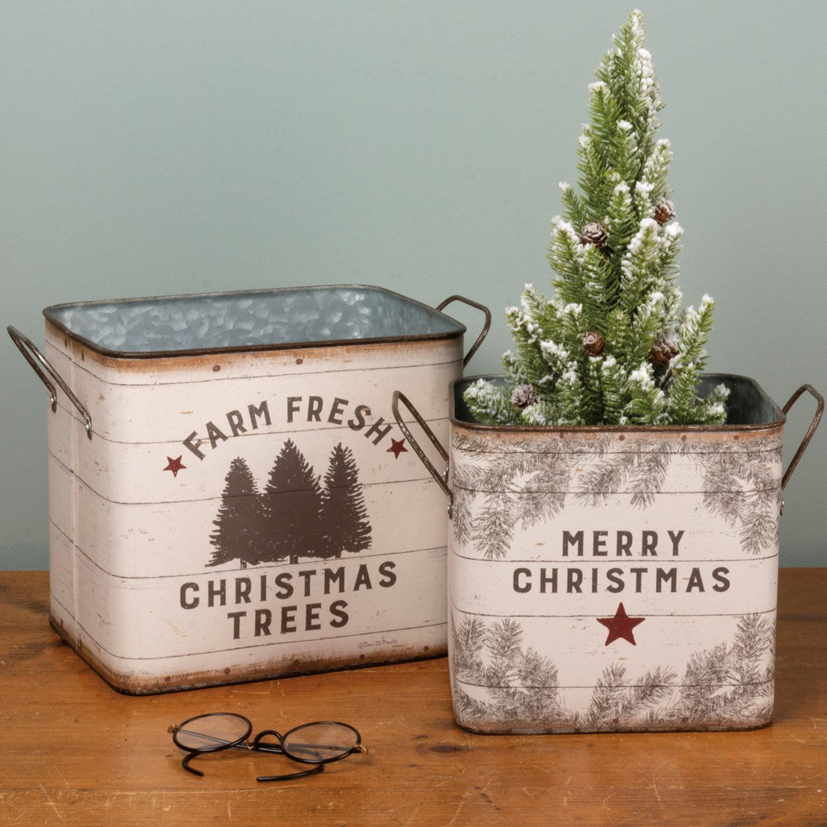 Set of 2 Farm Fresh Christmas Trees Bin Sets