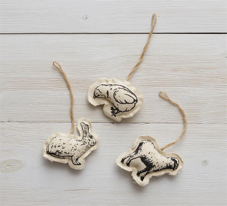 Set of 3 Retro Fabric Chick Rabbit Sheep Ornaments