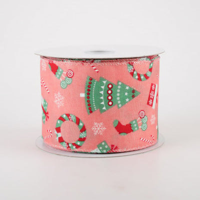 Retro Christmas Icons Peach Ribbon 2.5" x 10 yards