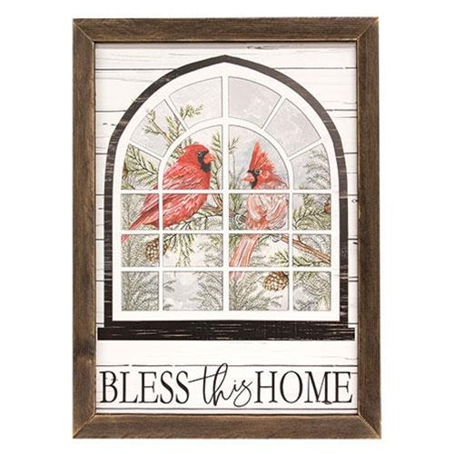 Bless This Home Cardinal Window Framed Print 24"