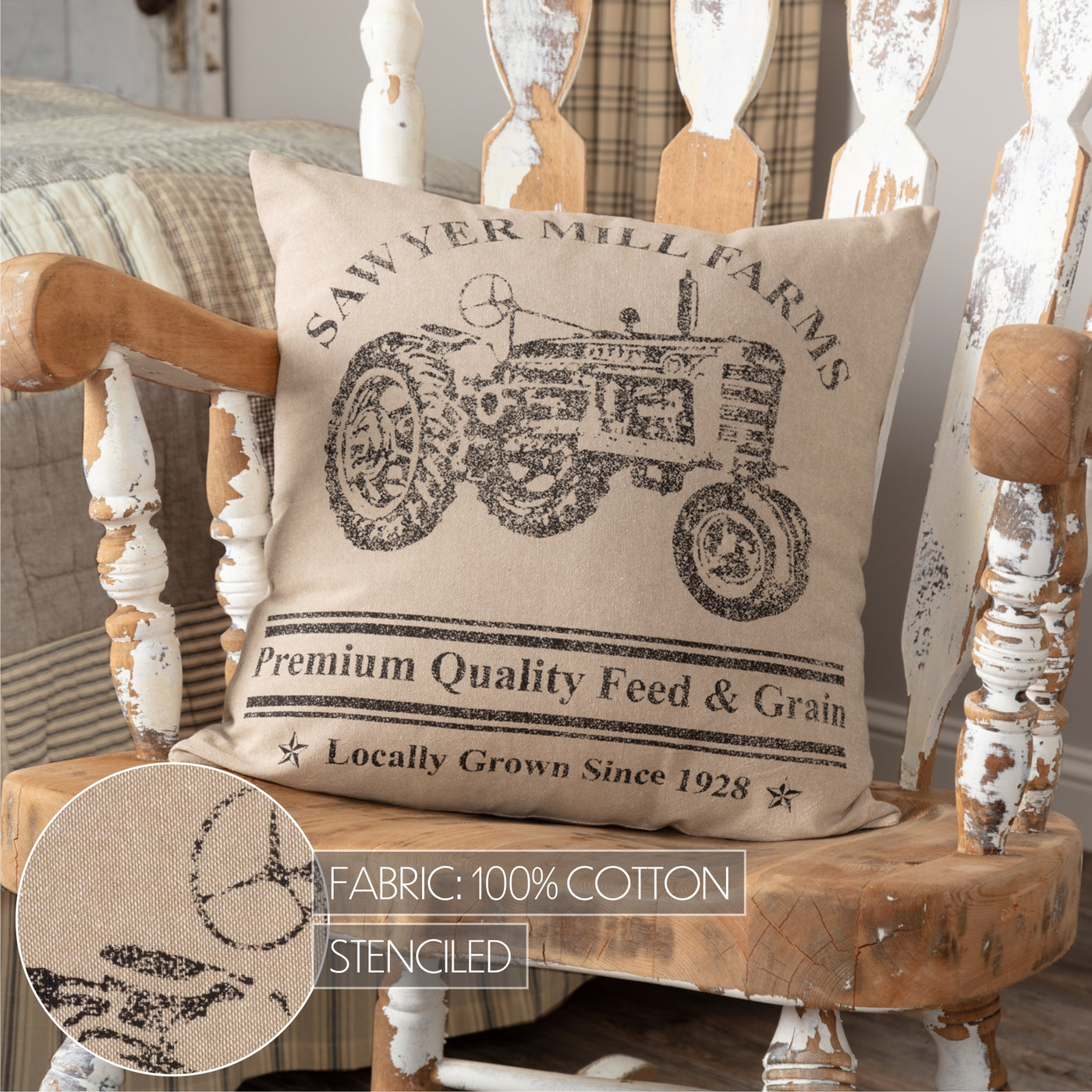 Sawyer Mill Charcoal Tractor 18" Pillow