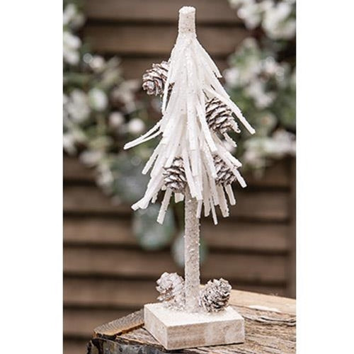 💙 White Glittered 8" Pinecone Faux Tree