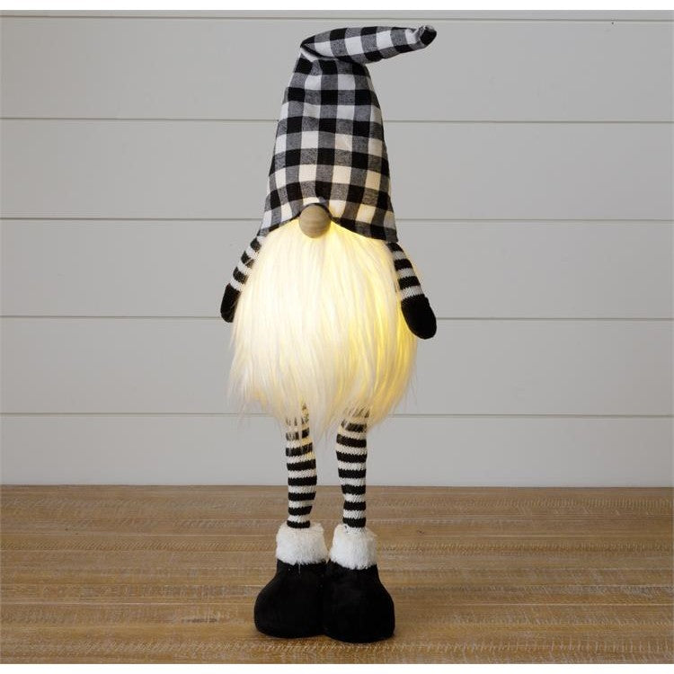 Lighted Standing Black Check Gnome