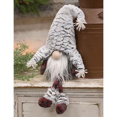Red & Dark Grey Plaid Dangle Leg Plush Gnome with Fluffy Hat
