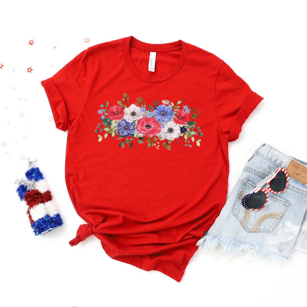 💙 Red White and Blue Poppies T-Shirt - 🎆 4th of July Collection