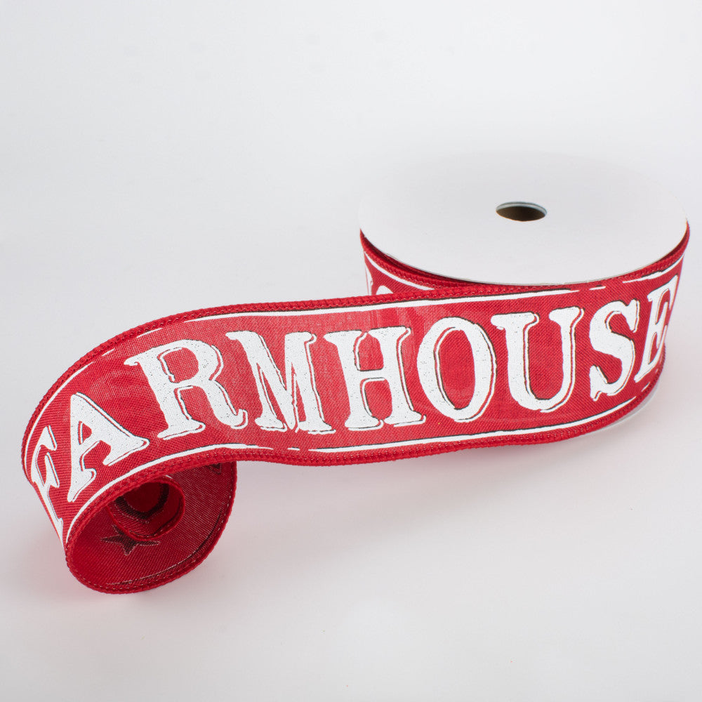 Farmhouse Red & White Ribbon 2.5" x 10 yds