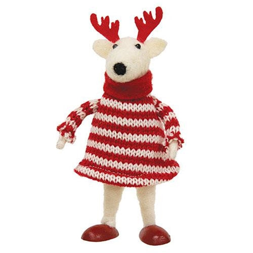 Girl Reindeer Red Striped Sweater Dress Ornament