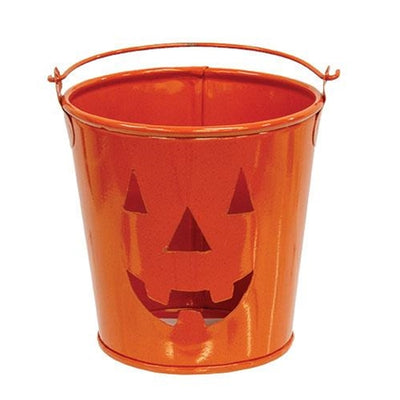 Orange Pumpkin Face 4" Metal Bucket