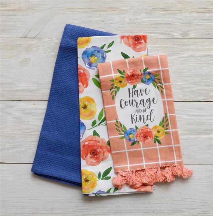 Set of 3 Have Courage and Be Kind Floral Tea Towels