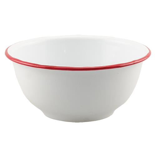 White with Red Rim Enamelware Cereal Bowl