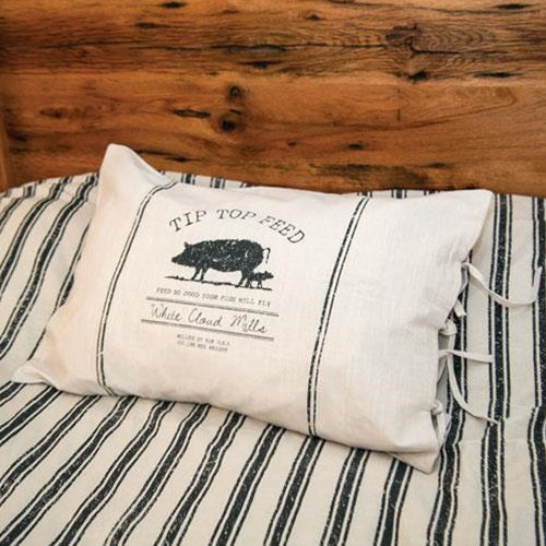 💙 Tip Top Feed Farmhouse Pigs Stripe King Pillow Sham