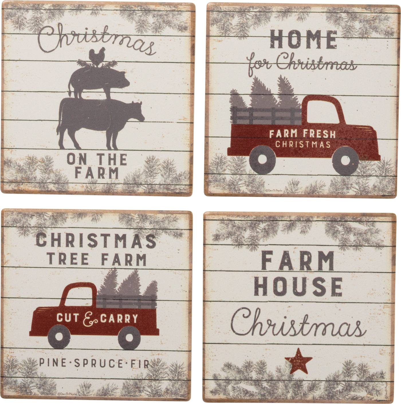 Farm House Christmas Coaster Set