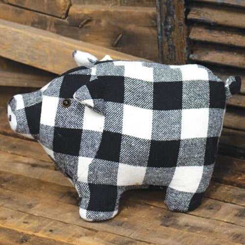 Buffalo Plaid Black and White Pig Door Stopper