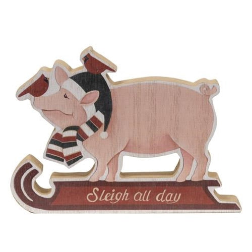 Chunky Christmas Pig with Cardinal Friends Sitter Sign