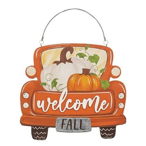 Welcome Pumpkin Truck 12" Metal Sign