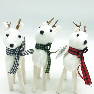 Set of 3 Little Deer With Christmas Plaid Scarfs