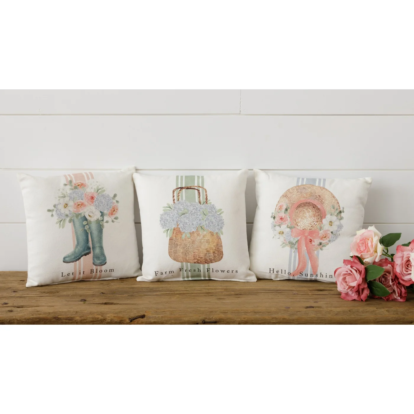 Set of 3 Spring Flowers and Elements 10" Mini Decorative Pillows