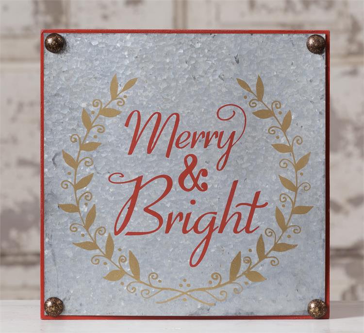 💙 Merry & Bright Metal and Wood 6.5" Box Sign
