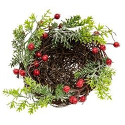 Snowy Pine & Red Berry Bird Nest