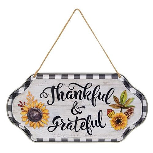 Thankful & Grateful Sunflower Metal Sign