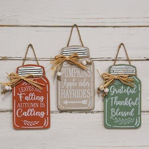 Set of 3 Fall Canning Jar Ornaments