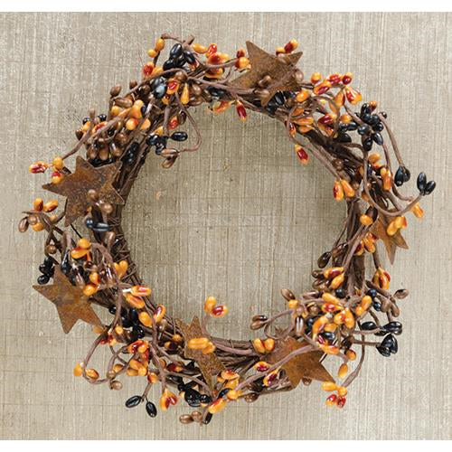 Fall Harvest Orange and Black Pip Berry 8" Ring With Stars