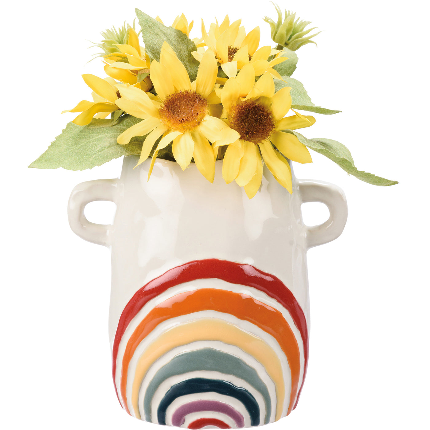 💙 Rainbow Patterned 7" H Ceramic Vase with Handles