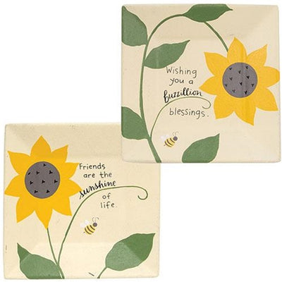 Buzzillion Blessings And Sunflowers Set of 2 8" Decorative Square Plates