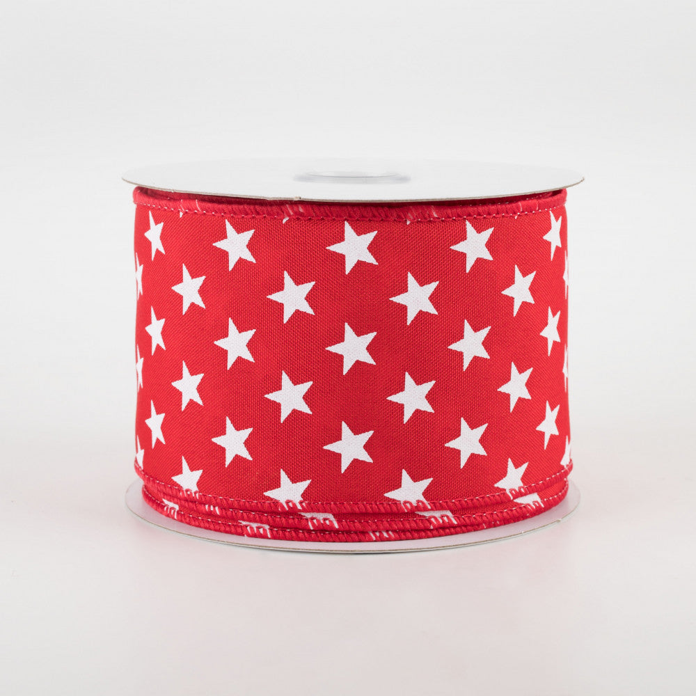 Red with White Star Ribbon 2.5" x 10 Yards
