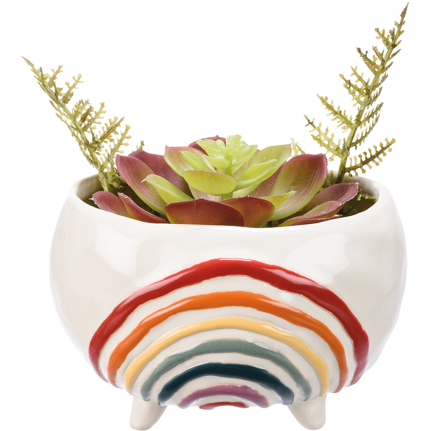 Rainbow Patterned Ceramic Footed Planter