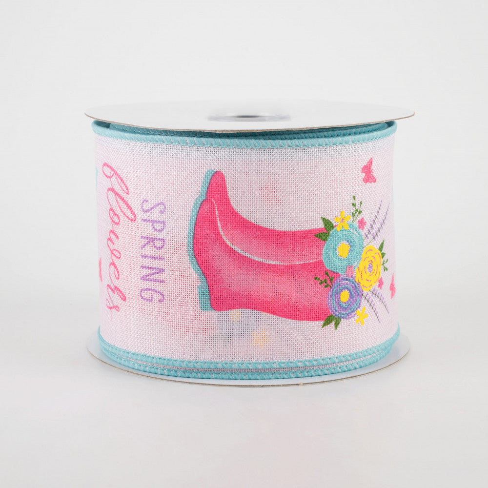 💙 Pink Rain Boots Floral Ribbon 2.5" x 10 yards