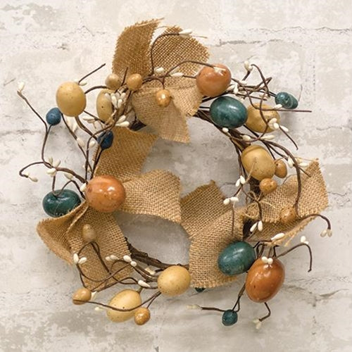 💙 Antiqued Egg, Pip & Burlap 7" Small Easter Wreath