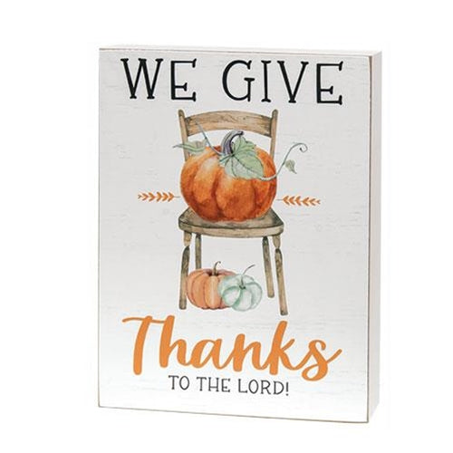 We Give Thanks Pumpkins & Chair 12" Box Sign
