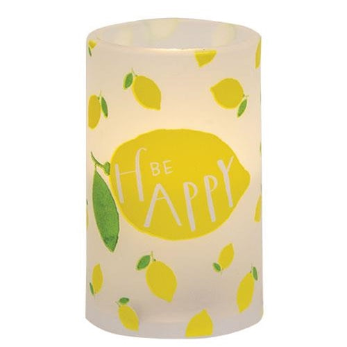 💙 Be Happy Lemon LED Timer Candle Pillar 3" x 5"