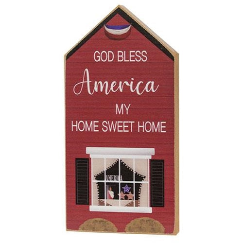 God Bless America My Home Sweet Home House Shaped Shelf Sitter