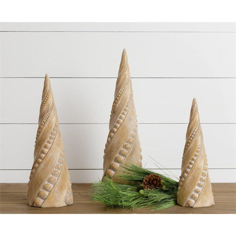 Set of 3 Beaded Design Natural Christmas Trees