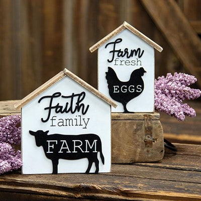 Faith Family Farm Cow House Shaped Sitter