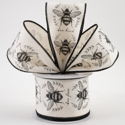 💙 Bee Kind Honey Bees Ivory Ribbon 2.5" x 10 yards