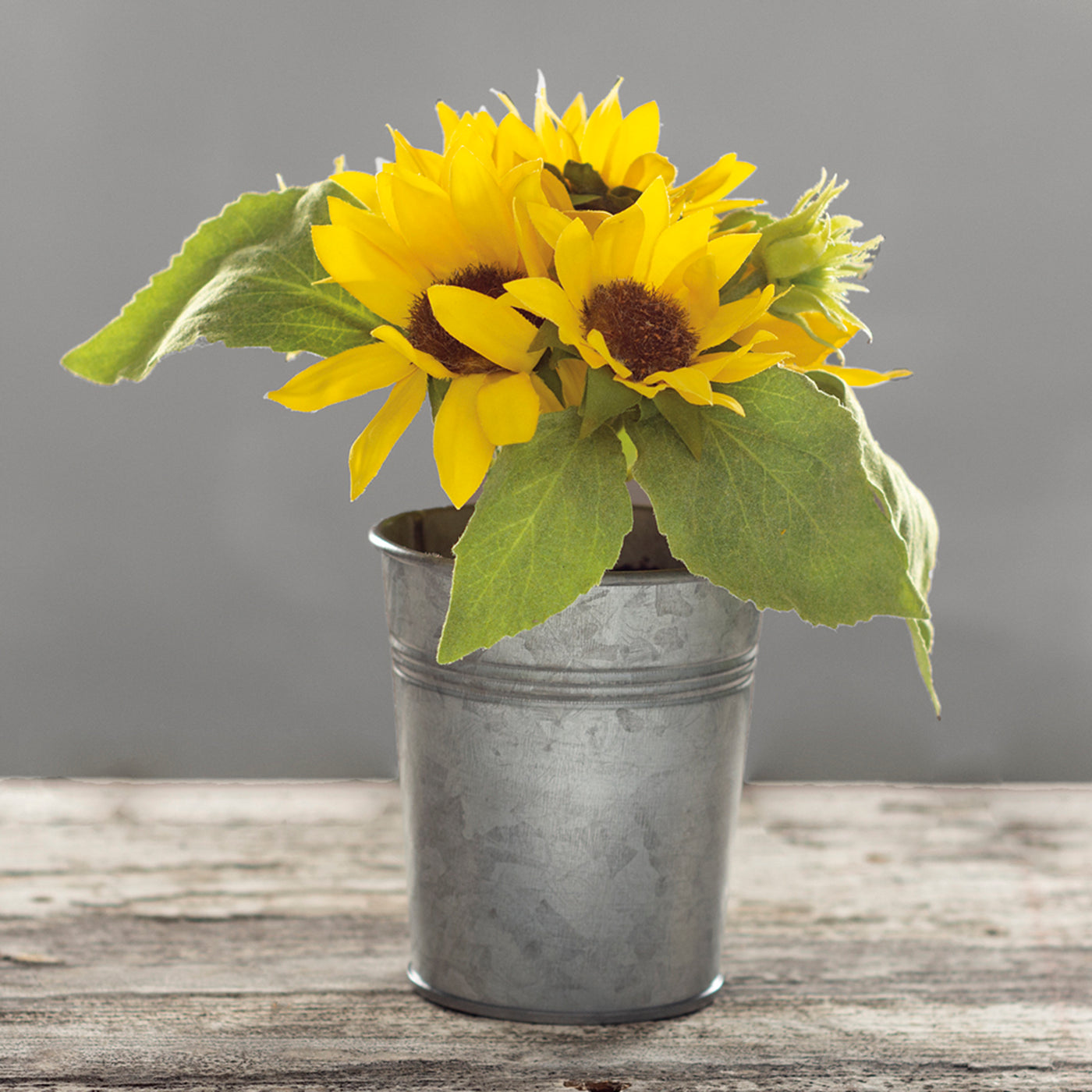 Sunny Yellow Faux Sunflower Plant in Galvanized Bucket